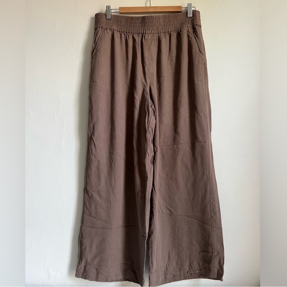 LARGE Madewell Drapeweave Carley Wide-Leg Pants EUC elastic castle rock brown